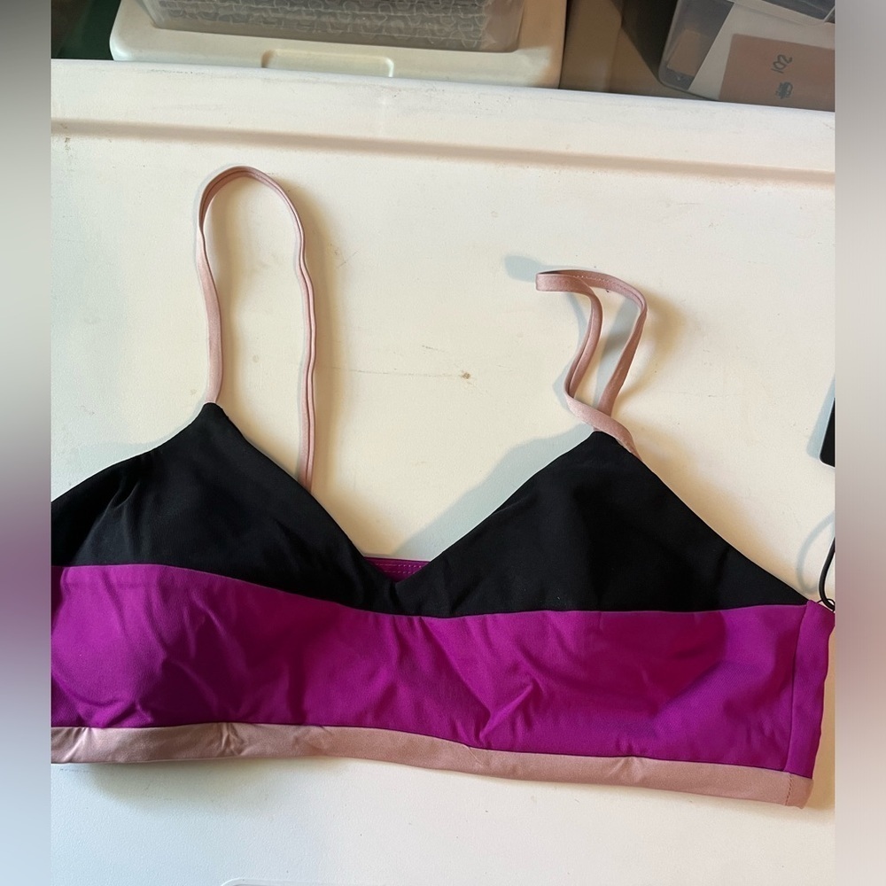 Lanston Sport Black and Pink Color-Block Bra